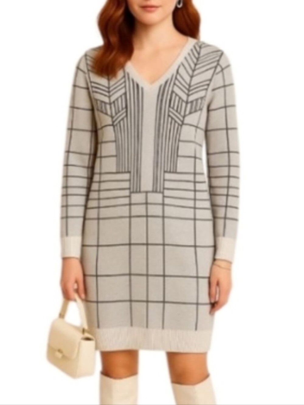 New Billy Reid Wool Stripe Gray Sweater Cashmere Cream Dress Medium L